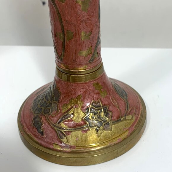 VTG Solid Brass Candle Holders & Decorative Bowl Set Floral Made In India FLAW - Picture 8 of 9